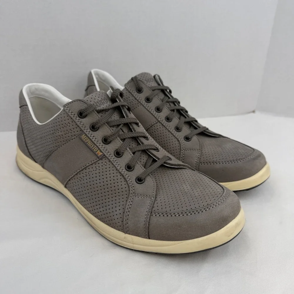 Mephisto Runoff Grey Leather Perforated Air-Jet Sneakers Mens 12 EUR 11.5